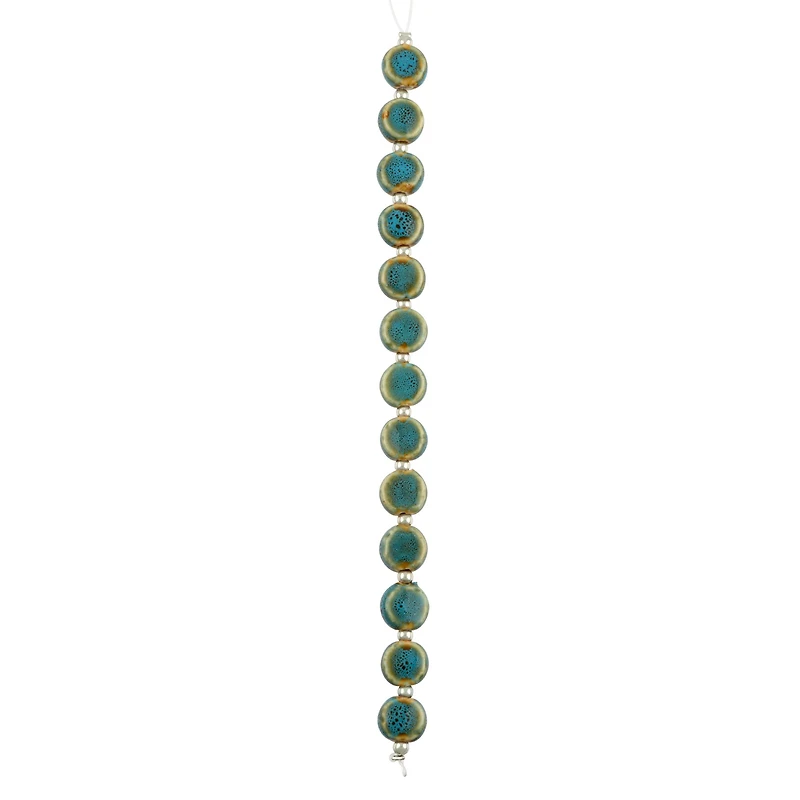 Teal Reactive Glaze Ceramic Flat Round Beads, 11mm by Bead Landing™