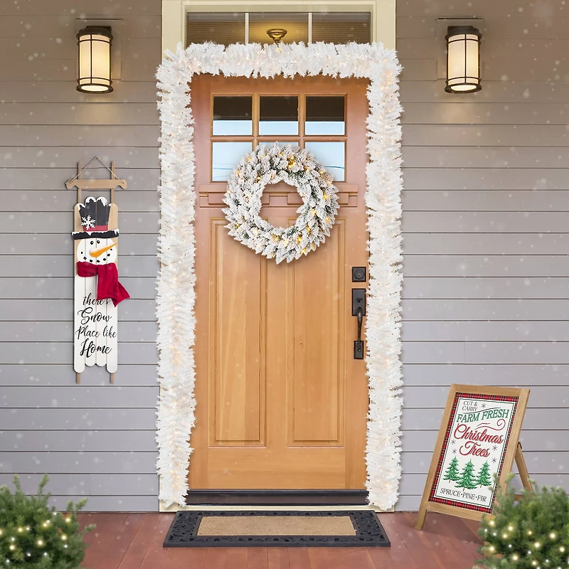 Glitzhome® 9ft. Pre-Lit White Pine Christmas Garland with LED Lights and Timer