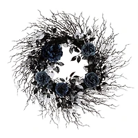 24" Halloween Moody Blue Rose & Twig Wreath