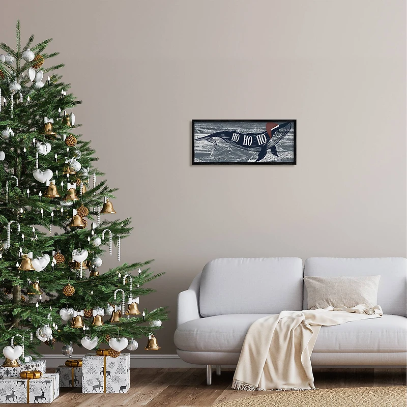 Stupell Industries Ho Ho Ho Christmas Santa Whale Framed Giclee Art