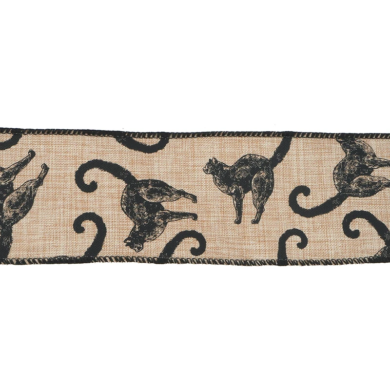 2.5" x 20ft. Black Cats Wired Faux Burlap Ribbon by Celebrate It® Halloween