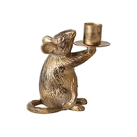 Hello Honey® 4.5" Antique Gold Finish Cast Aluminum Mouse Taper Candle Holder