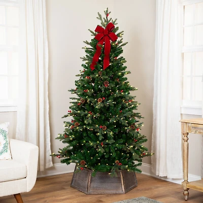 6.5ft. Pre-Lit Real Touch™ Mixed Noble Spruce Artificial Christmas Tree with Pinecones & Red Berries, Clear Lights