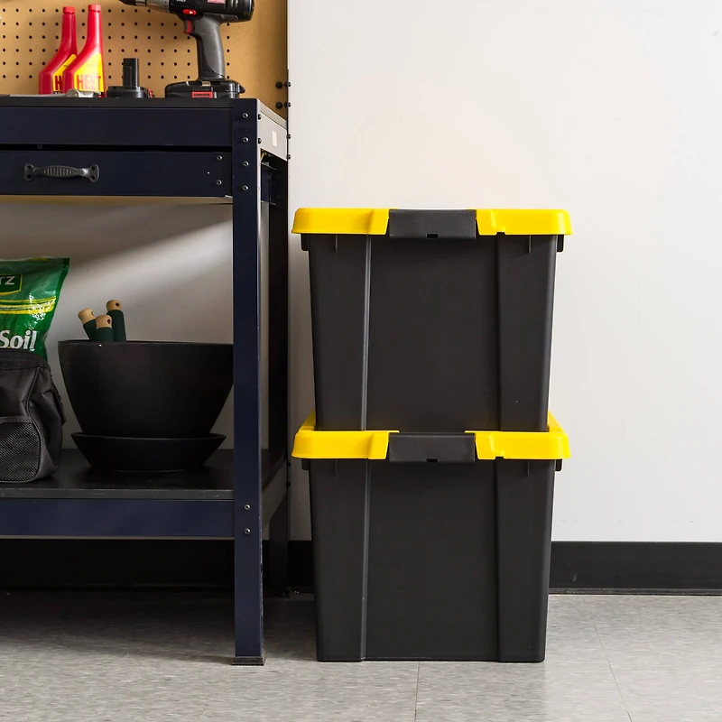 IRIS® 78.5qt. Black Store-It-All Utility Totes with Yellow Buckle Lids, 2ct.