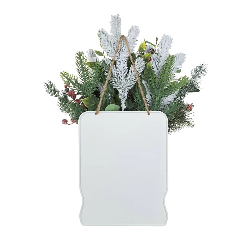 Glitzhome® 21" Christmas Pine Needle & Berry Ribbon Centerpiece