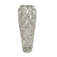 25" Silver Aluminum Metal Geometric Art Deco Inspired Arched Vase