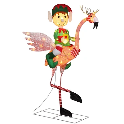 42'' Pre-Lit Flamingo with Boy Elf Outdoor Décor