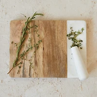 Hello Honey® Natural & White Mango Wood & Marble Cheese & Cutting Board with Inlaid Pestle