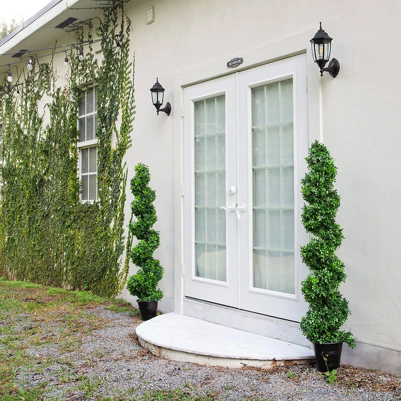 5ft. UV-Resistant Boxwood Spiral Topiary Artificial Tree in Decorative Planter