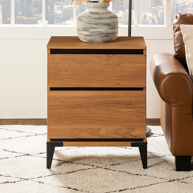 Walker Edison 20" English Oak 2-Drawer Urban Side Table