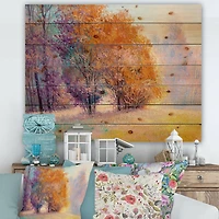 Designart - Autumn Forest Orange Leaves Original Landscape