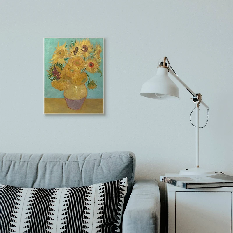 Stupell Industries Van Gogh Sunflowers on Turquoise Wooden Wall Plaque