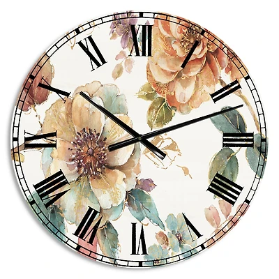 Designart Orange And Cream Cottage Flowers Twig Wall Clock