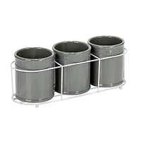Hello Honey® 11.5" Gray Farmhouse Ceramic Crocks in White Metal Holder