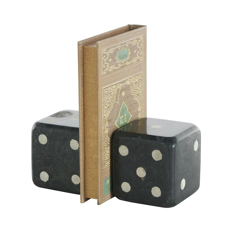 Green Marble Dice Decorative Bookends with White Accents