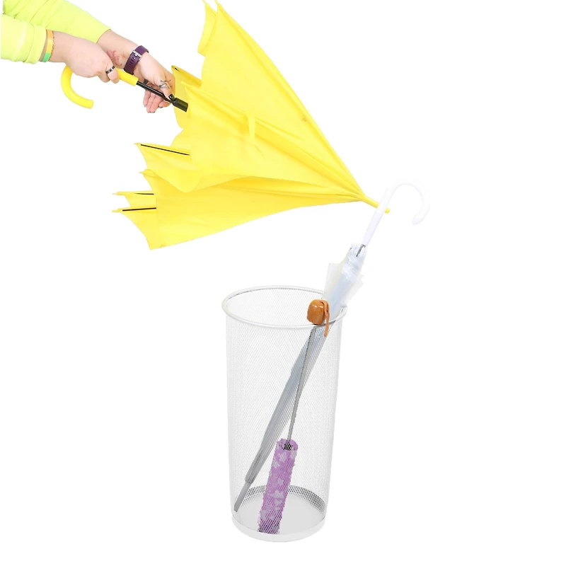 Mind Reader White Metal Mesh Umbrella Holder Basket