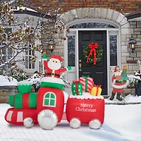 Glitzhome® 8ft. Lighted Inflatable Santa On Pick-Up Train Décor