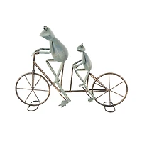 23.5" Frog Duo on Bicycle Metal Garden Sculpture with Gold Accents