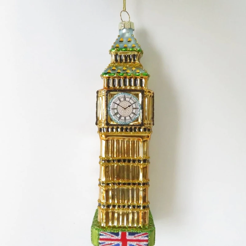 5.5" Golden Big Ben Glittered Glass Christmas Hanging Ornament