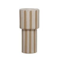 Hello Honey® 11" Cream & Brown Wax Relief Striped Round Stoneware Vase