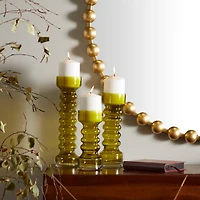 The Novogratz Green Glass Bubble Pillar Candle Holder Set