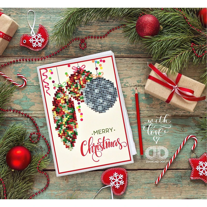 Diamond Dotz® Merry Christmas Baubles Trad Diamond Painting Greeting Card Kit