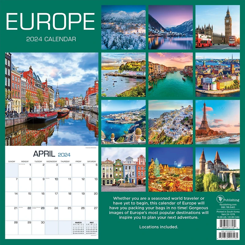 TF Publishing 2024 Europe Wall Calendar