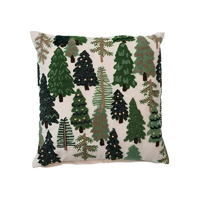 Hello Honey® 20" x 20" Square Cotton Slub Embroidered Pillow with Trees & French Knots