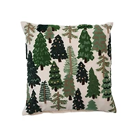 Hello Honey® 20" x 20" Square Cotton Slub Embroidered Pillow with Trees & French Knots