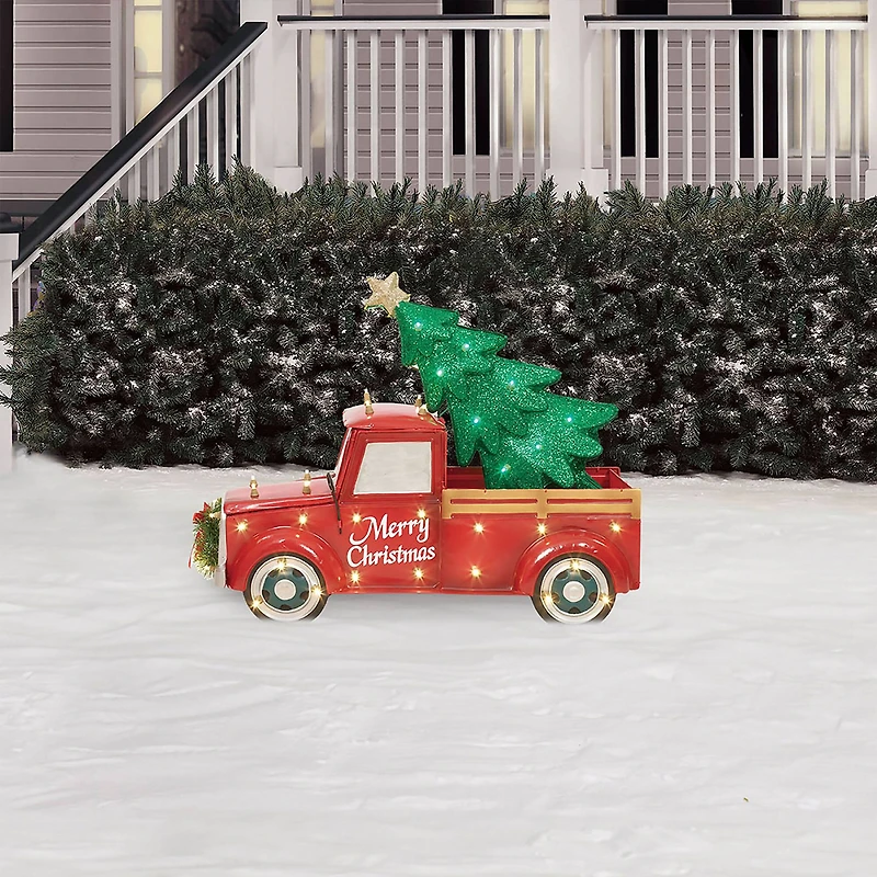 28" LED Truck with Christmas Tree Sculpture