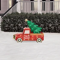 28" LED Truck with Christmas Tree Sculpture