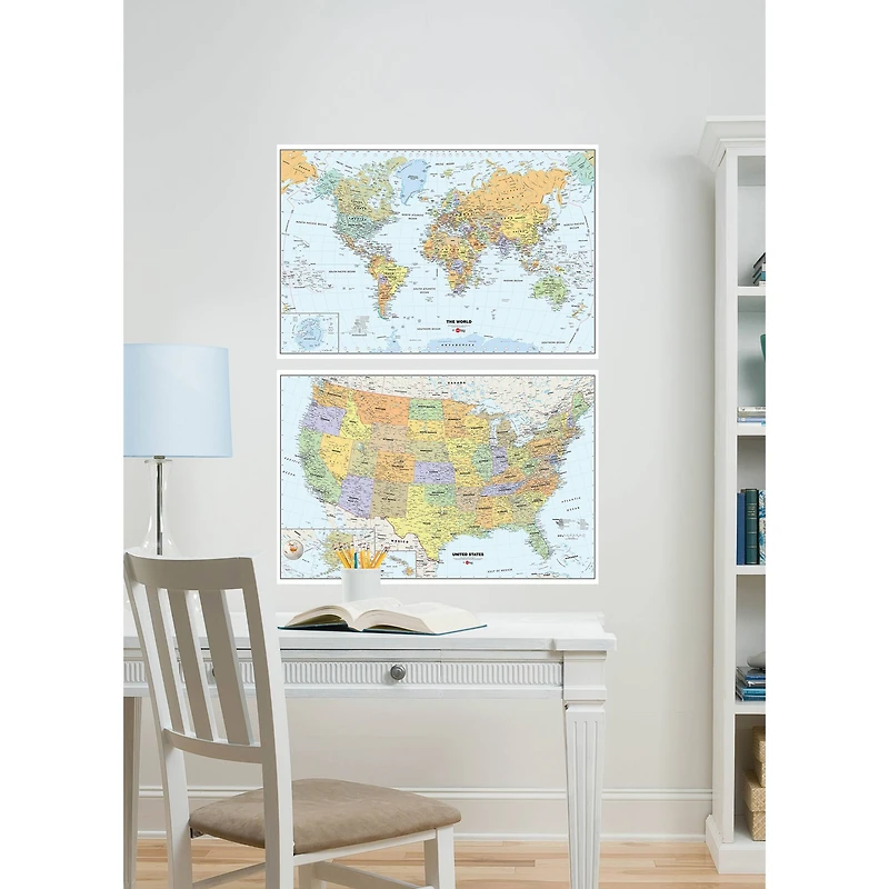 WallPops 36" U.S. & World Map Wall Decal Bundle