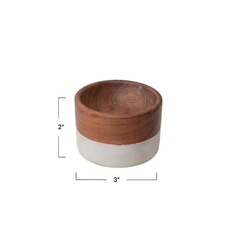 Hello Honey® 2" White & Natural Marble & Acacia Wood Pinch Pot