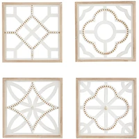 White Wood Beaded Geometric Wall Decor Set of 4 15", 15"