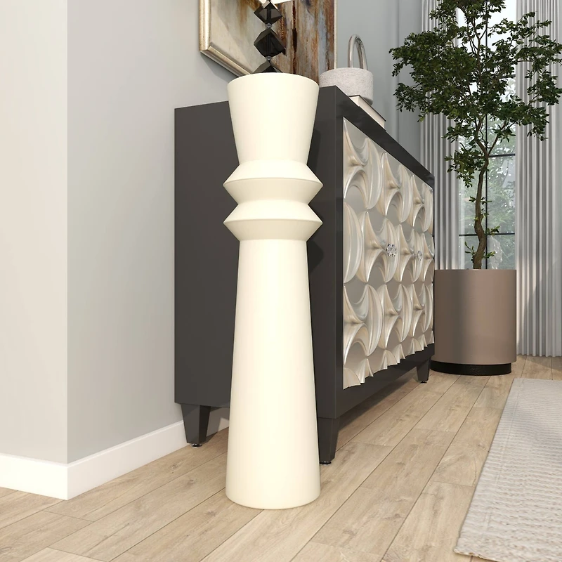 The Novogratz 2.5ft. Cream Metal Tall Art Deco Fluted Floor Vase