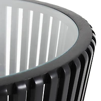 Black Wood Cage Inspired Accent Table with Clear Glass Tabletop Set