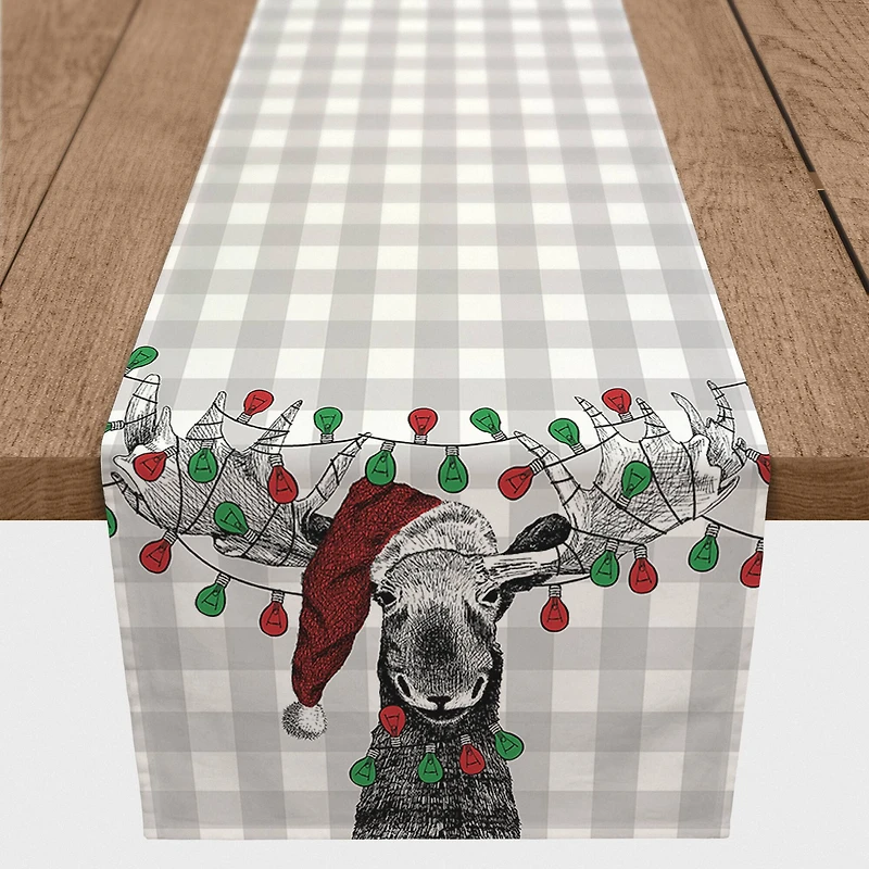 72" Christmas Lights Moose Table Runner