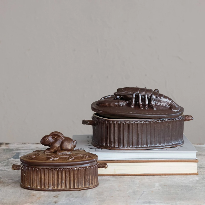 Hello Honey® Matte Brown Stoneware Baker with Rabbit Design