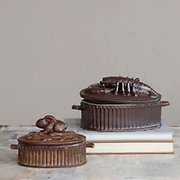 Hello Honey® Matte Brown Stoneware Baker with Rabbit Design