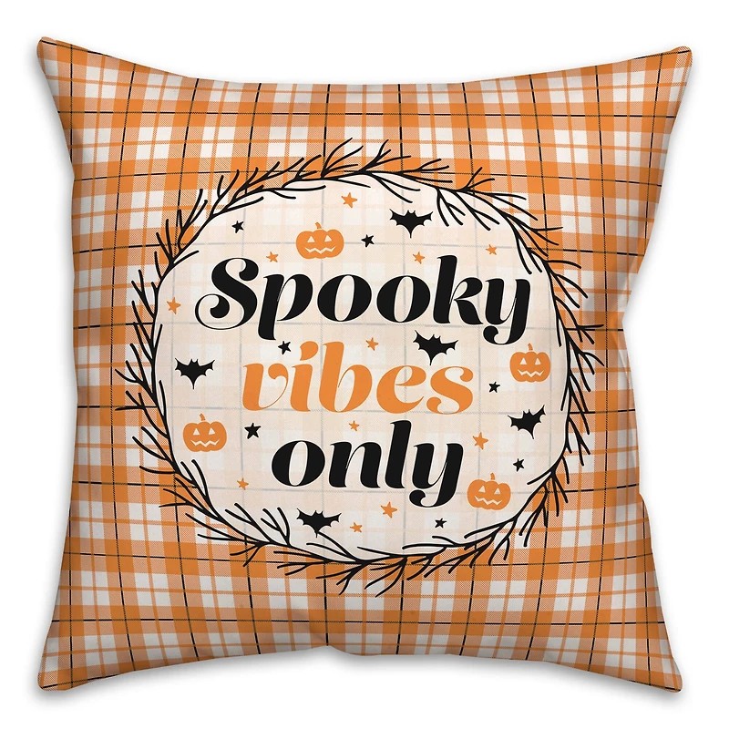 Spooky Vibes Only Plaid 18" x 18" Spun Poly Pillow