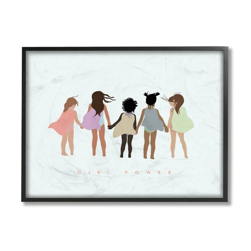 Stupell Industries Girl Power Phrase Inclusive Caped Superheroes Framed Wall Art