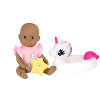 Dream Collection Bath Time 12" African American Baby Doll With Unicorn Floatie