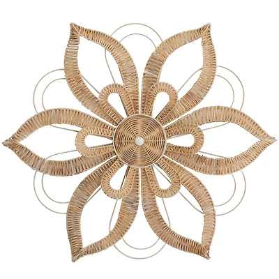 Brown Rattan Daisy Floral Wall Decor with Metal Wire 31" x 2" x 31"