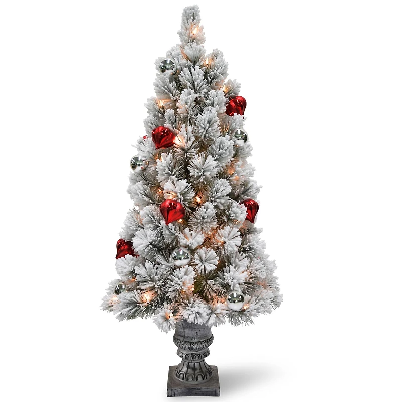 5ft. Pre-Lit Snowy Bristle Pine Artificial Christmas Tree in Silver Urn, Clear Lights