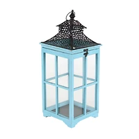 Set of 2" Turquoise Wood Coastal Lantern, 21", 26"