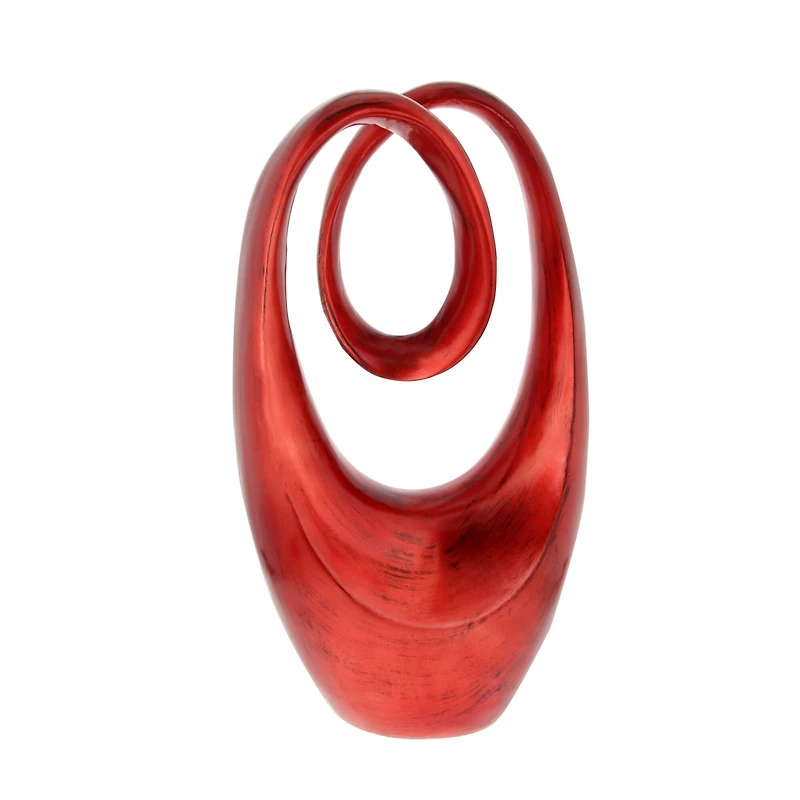20" Red Polystone Contemporary Swirl Sculpture