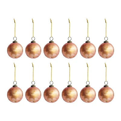 Hello Honey® 12 Pack 3" Distressed Pink Glass Ball Ornaments