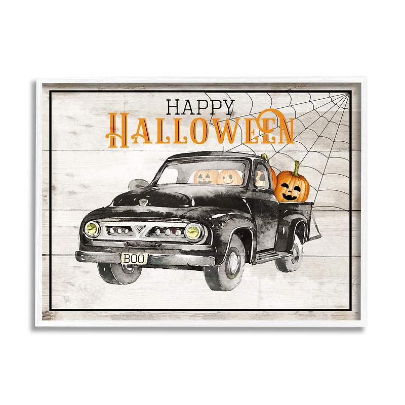 Stupell Industries Happy Halloween Pumpkin Truck Framed Giclee Art