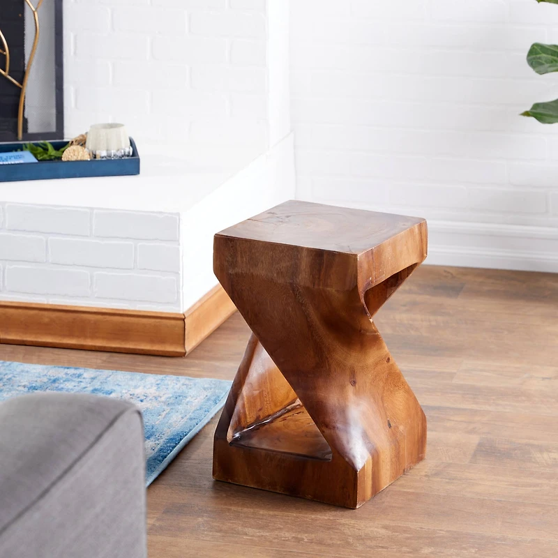 18'' Brown Saur Wood Contemporary Accent Table