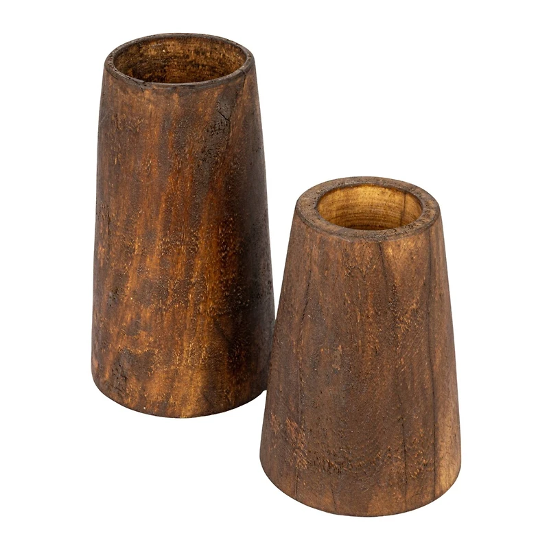 Hello Honey® Brown Round Reclaimed Wood Vase with Distressed Finish Set